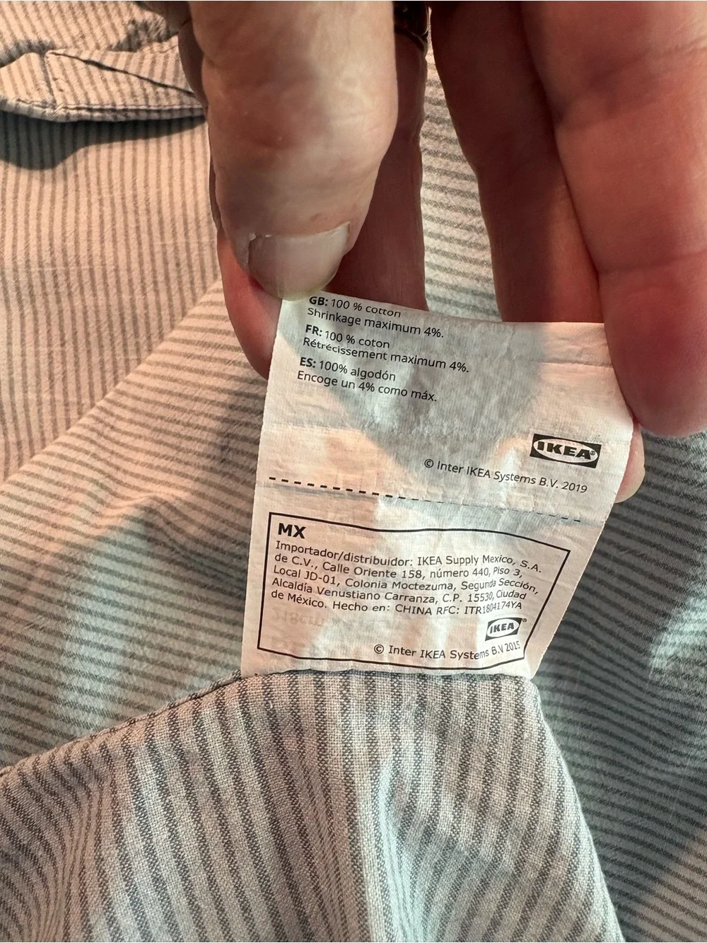 IKEA BERGPALM Gray Pinstripe Duvet Cover - 100% Cotton, 86x86